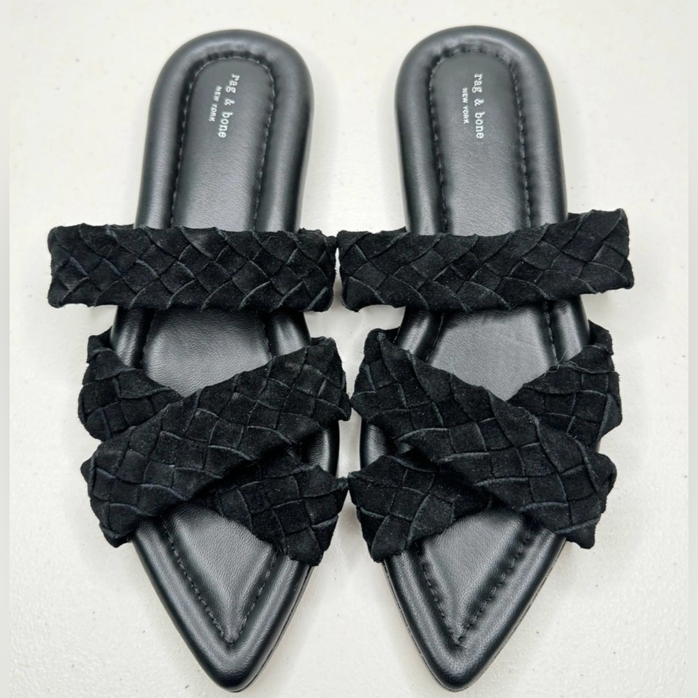 New Rag & Bone Lewis Pointed Toe Suede Sandal Black Womens Size 9.5/EU 39.5